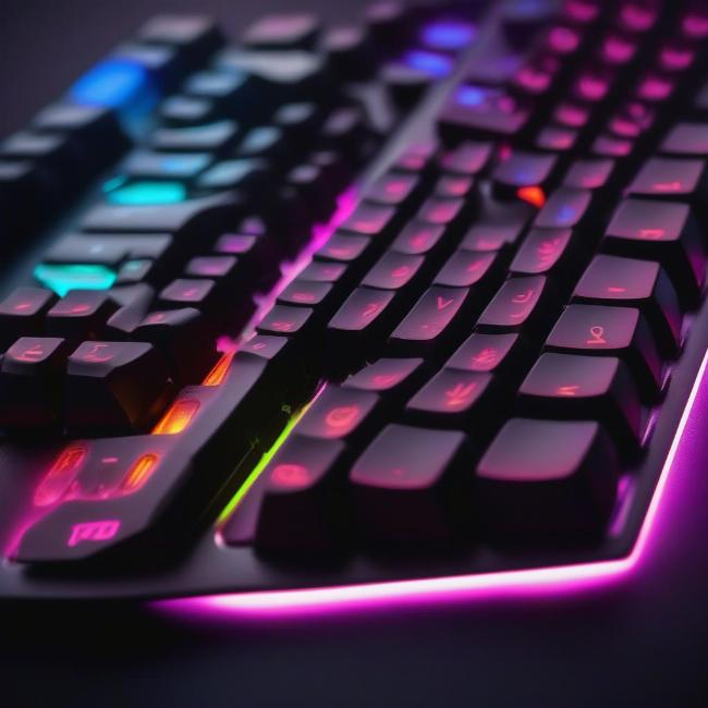 Bàn phím gaming với đèn nền RGB tạo nên không gian chơi game sống động.