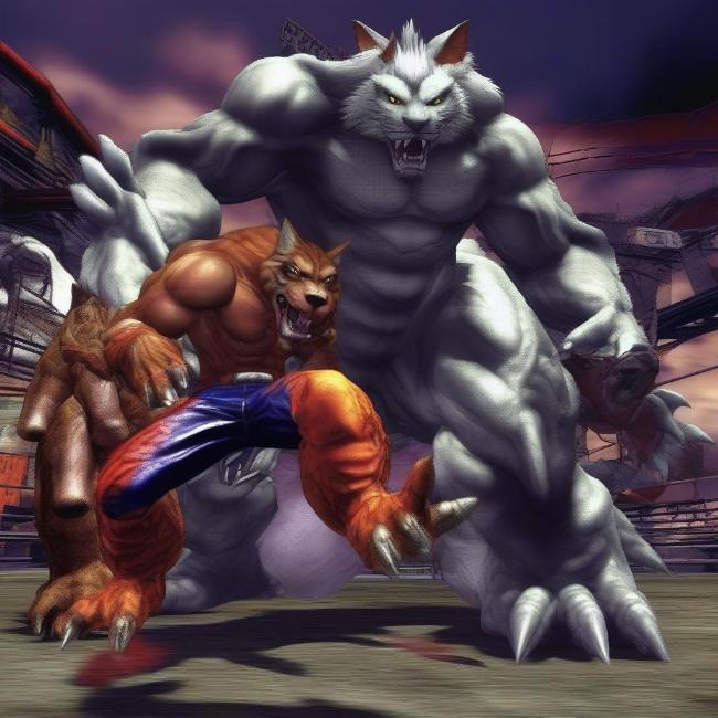 Bloody Roar 1 Beast Form: Hình ảnh các nhân vật trong game biến hình thành thú dữ, thể hiện sức mạnh và sự hoang dã.