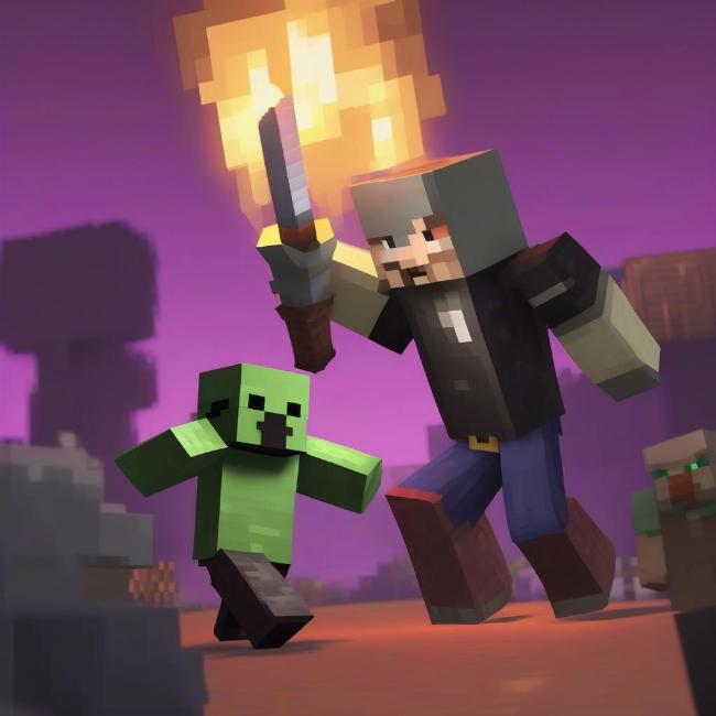 Chiến đấu với quái vật trong Minecraft: Người chơi đối đầu với zombie