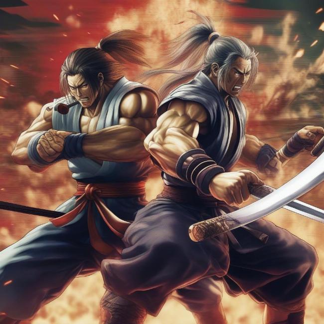 Chơi game Samurai Shodown 2 online: Trận đấu kịch tính giữa hai kiếm sĩ với những đòn đánh đẹp mắt và đầy uy lực.