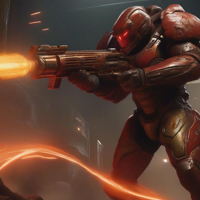 Doom Slayer sử dụng vũ khí nâng cấp