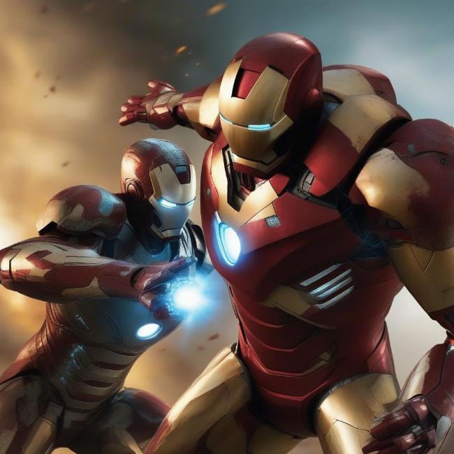 Iron Man chiến đấu với boss trên iOS