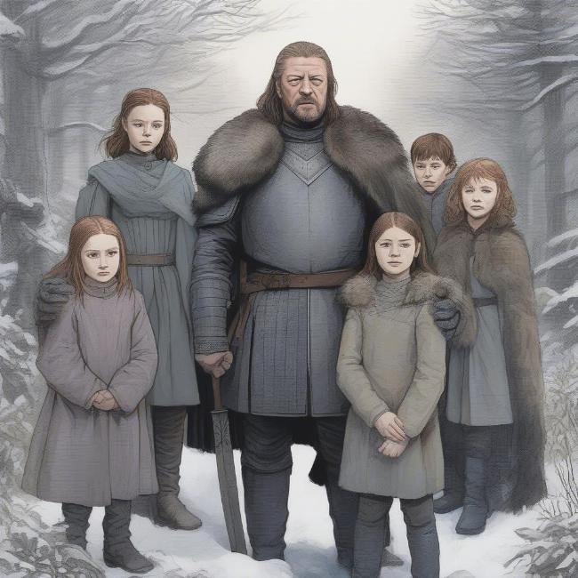 Ned Stark, an honorable Game of Thrones father, with his children.