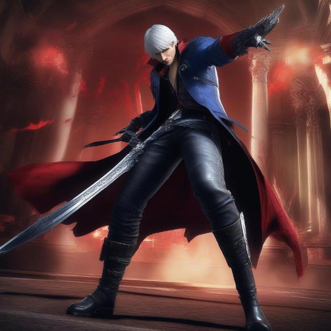 Nero chiến đấu với quỷ trong Devil May Cry 4