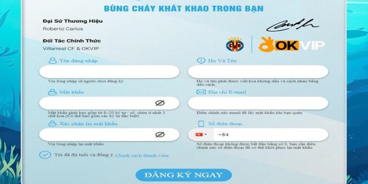 Form đăng ký chơi bắn cá 2D tại bet365