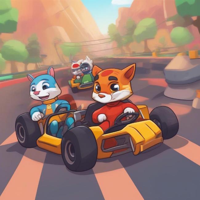 Game đua xe thú Android Go Kart Go! Ultra! với đồ họa hoạt hình 2D và các nhân vật động vật ngộ nghĩnh trên xe kart.