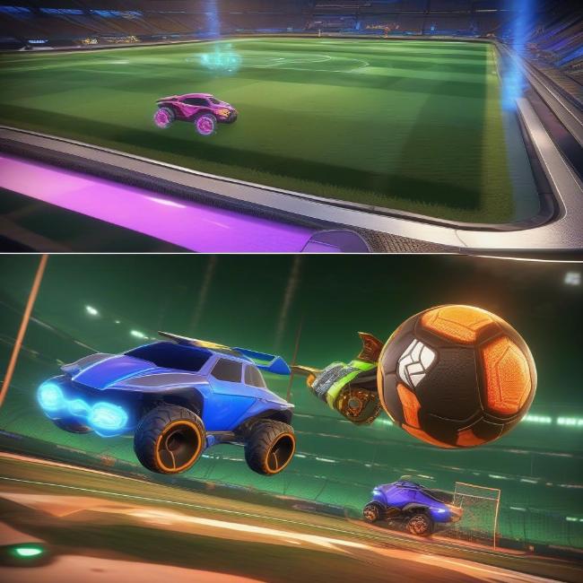 Rocket League mang đến trải nghiệm game đá bóng 2 người độc đáo với sự kết hợp giữa bóng đá và xe hơi.