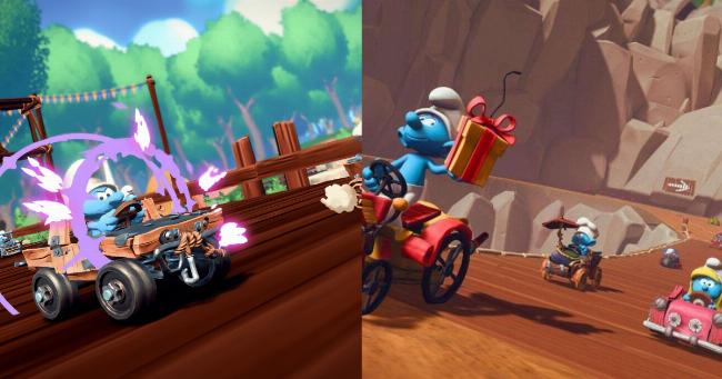 Một khoảnh khắc đua tranh giữa bốn chiếc xe người chơi trên đường đua Cup trong game Hill Climb Racing 2, thể hiện tính năng multiplayer.