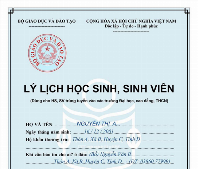 Lý lịch học sinh sinh viên được sử dụng cho mục đích gì trong nhà trường