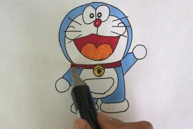 Minh họa cách vẽ chi tiết khuôn mặt đáng yêu của chú mèo máy Doraemon