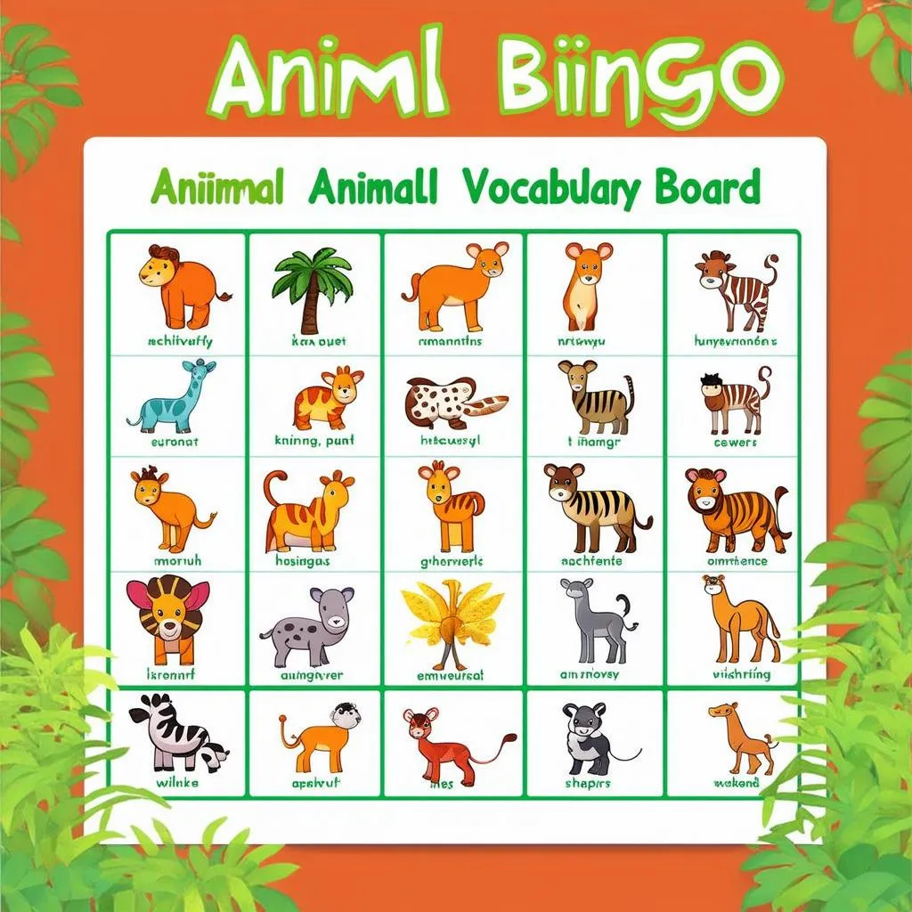 Bảng Bingo Vocabulary chủ đề động vật