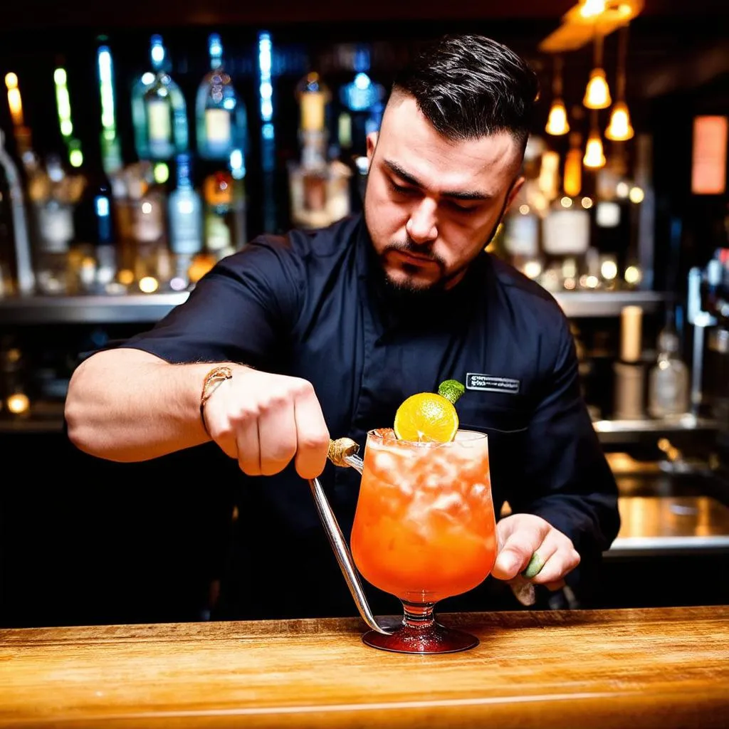 Bartender pha chế cocktail