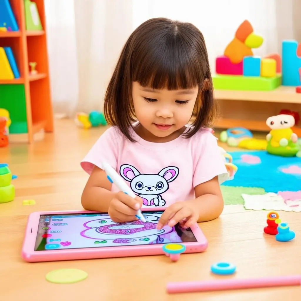 little-girl-playing-coloring-game-on-tablet