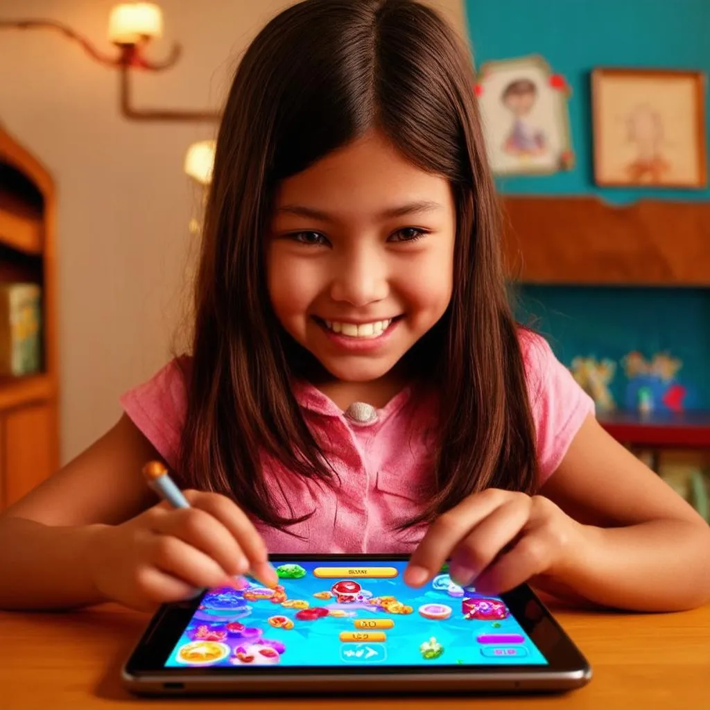 Girl playing hidden objects game