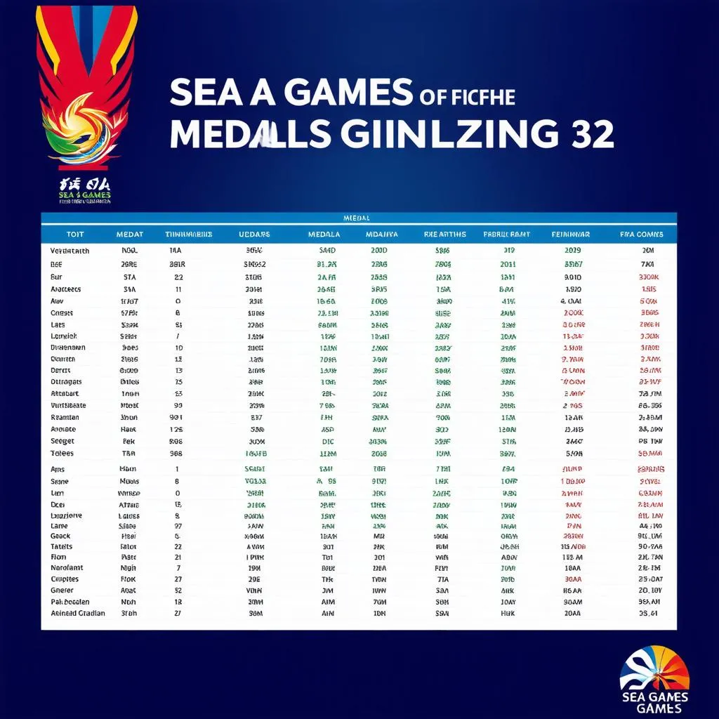 Biểu đồ tổng hợp huy chương SEA Games 32