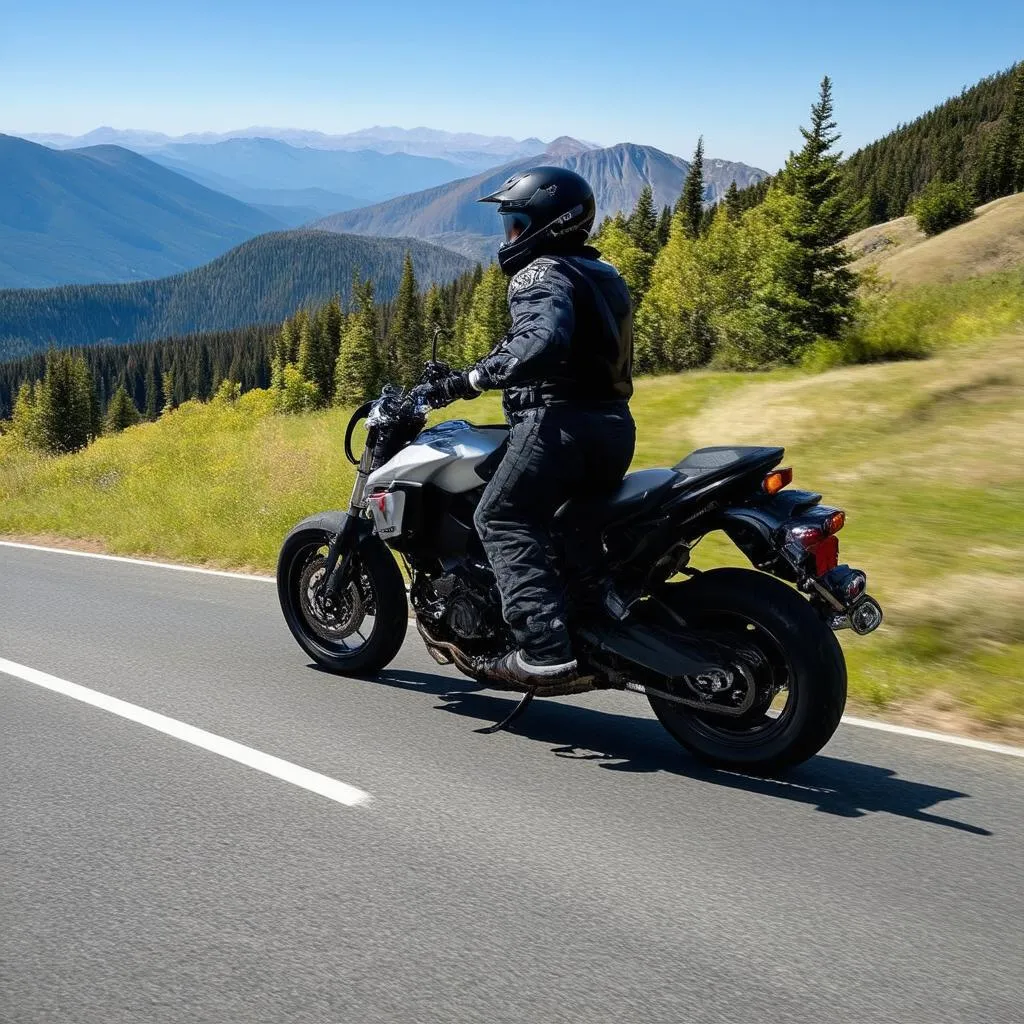 Biker Riding On A Mountain Road