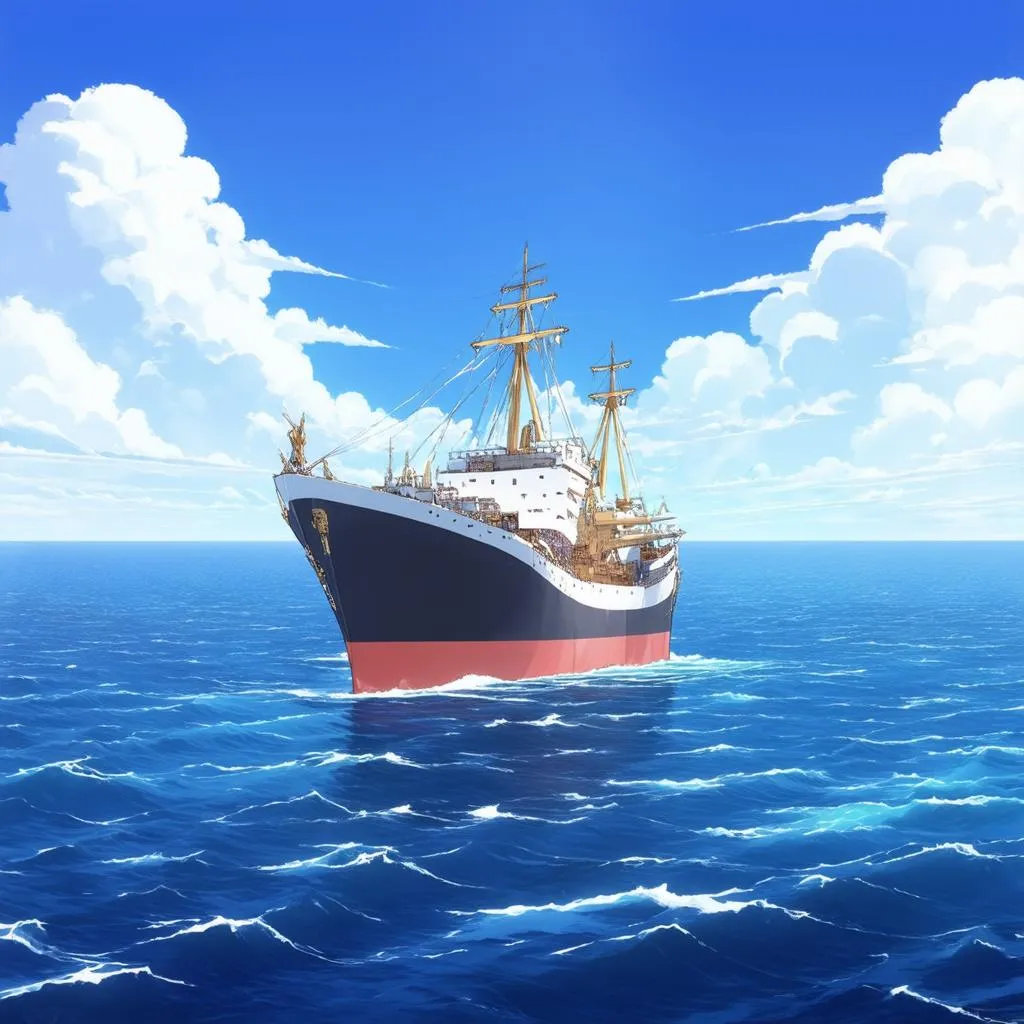 Open sea with Thousand Sunny (One Piece anime)