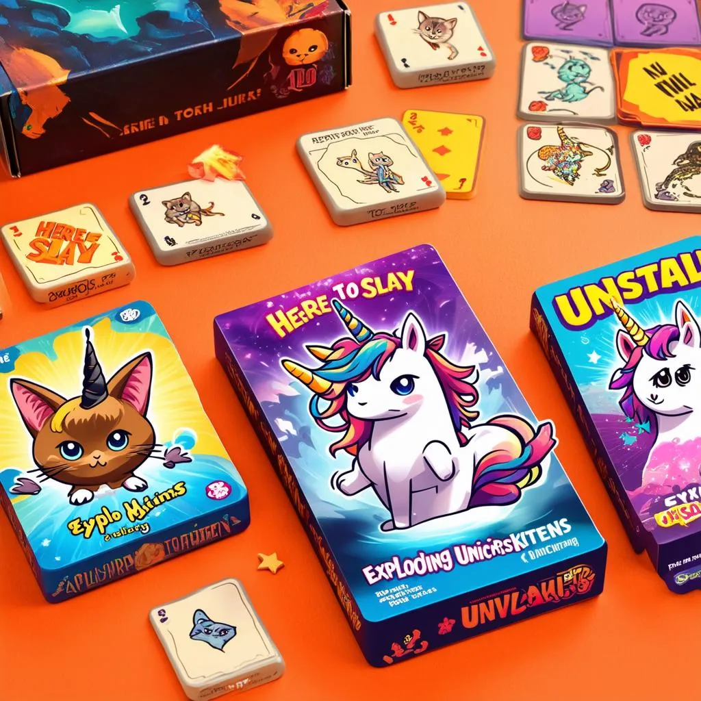 Bộ sưu tập board game: Here To Slay, Exploding Kittens, Unstable Unicorns