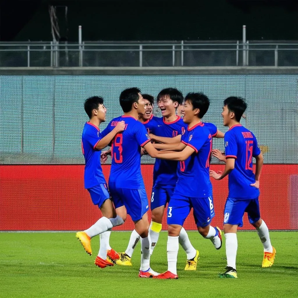 Các cầu thủ U23 Việt Nam ăn mừng bàn thắng tại SEA Games 31