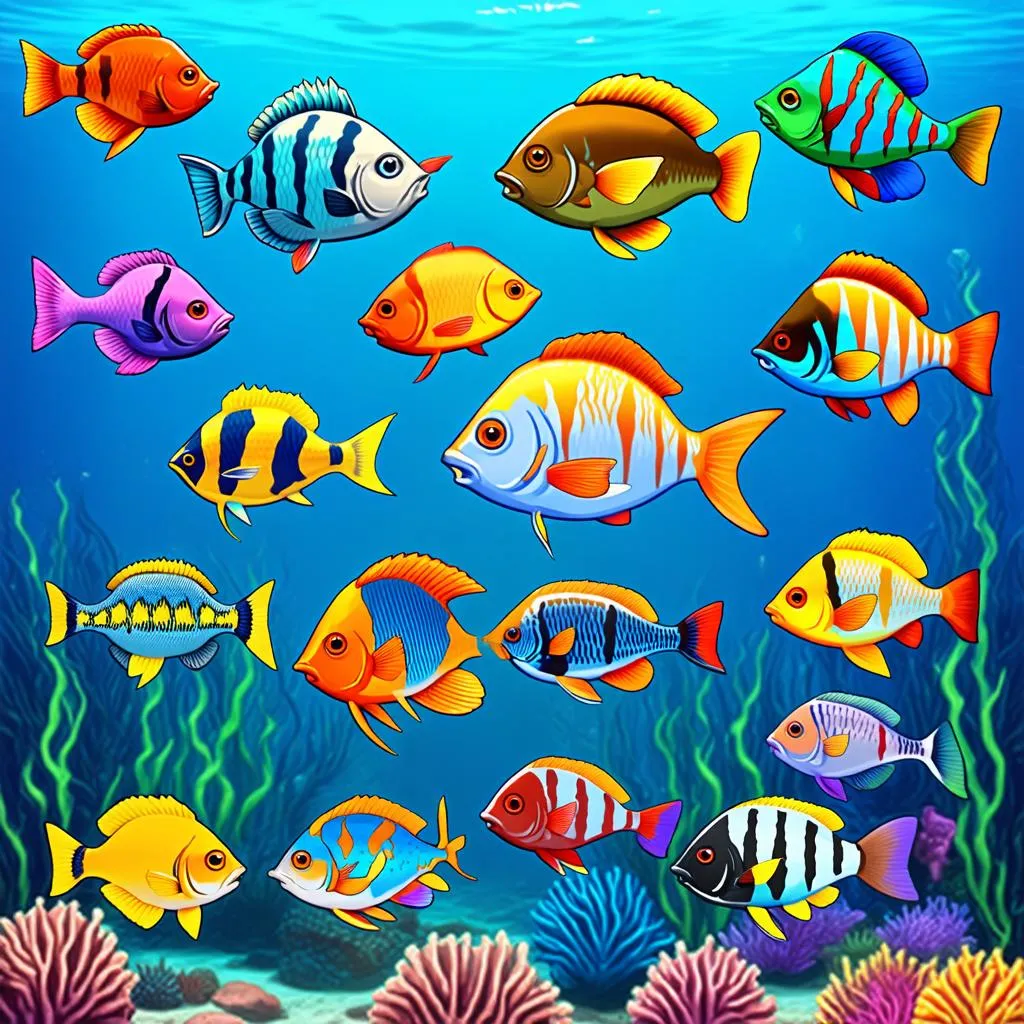 Different types of fish in Fishing Diary game