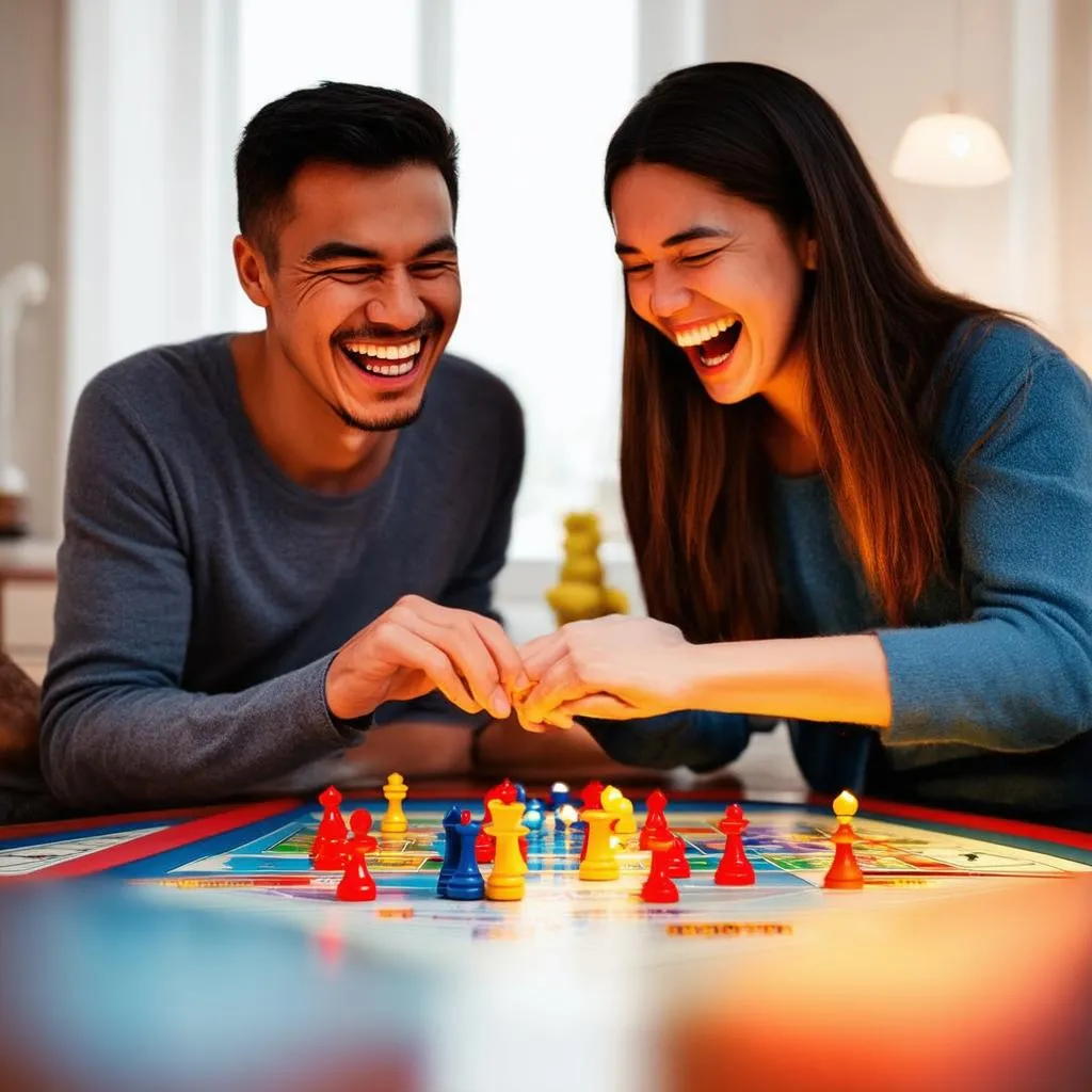 Cặp đôi vui vẻ chơi board game