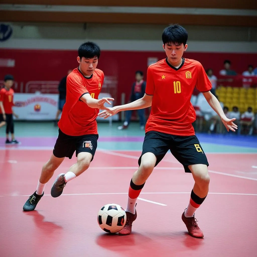 Cầu thủ Futsal nam Việt Nam chuyền bóng