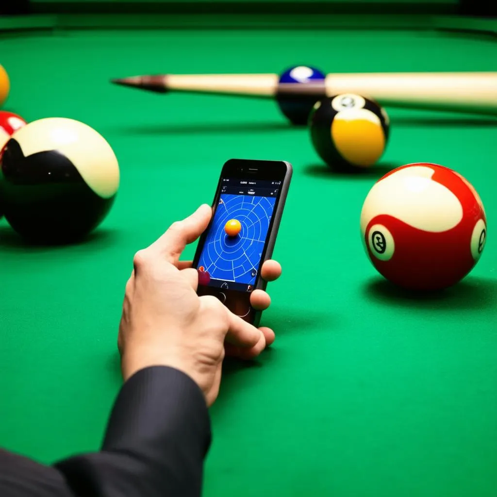 Playing billiards game on the phone