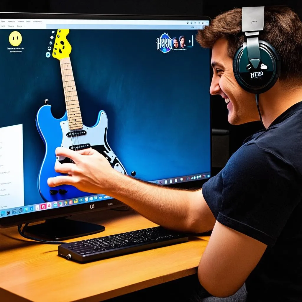 Playing guitar game on computer