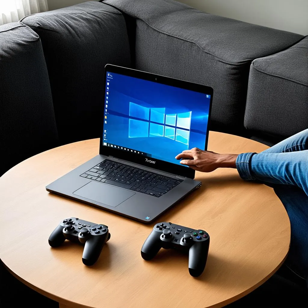 A person is playing a game on a laptop running Windows 7.