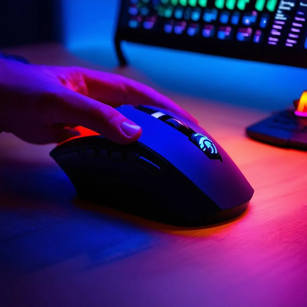 Game thủ cầm chuột chơi game Logitech G102 trên tay