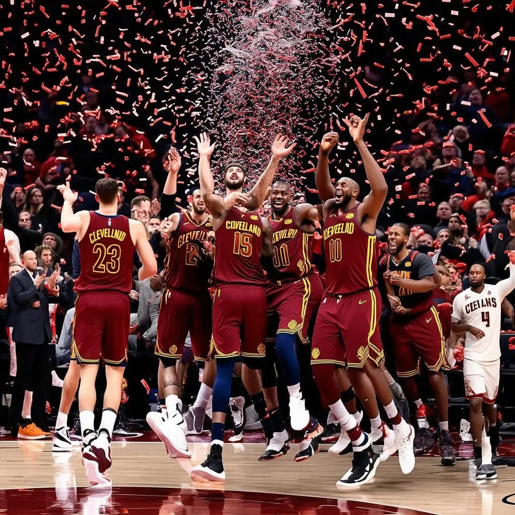 Các cầu thủ Cleveland Cavaliers ăn mừng chiến thắng.