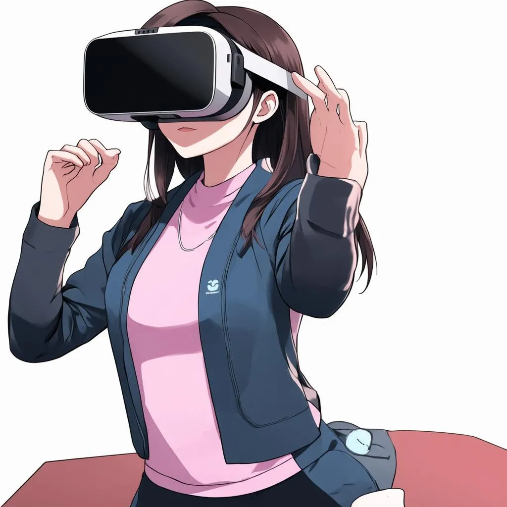 Cô gái anime đeo tai nghe VR