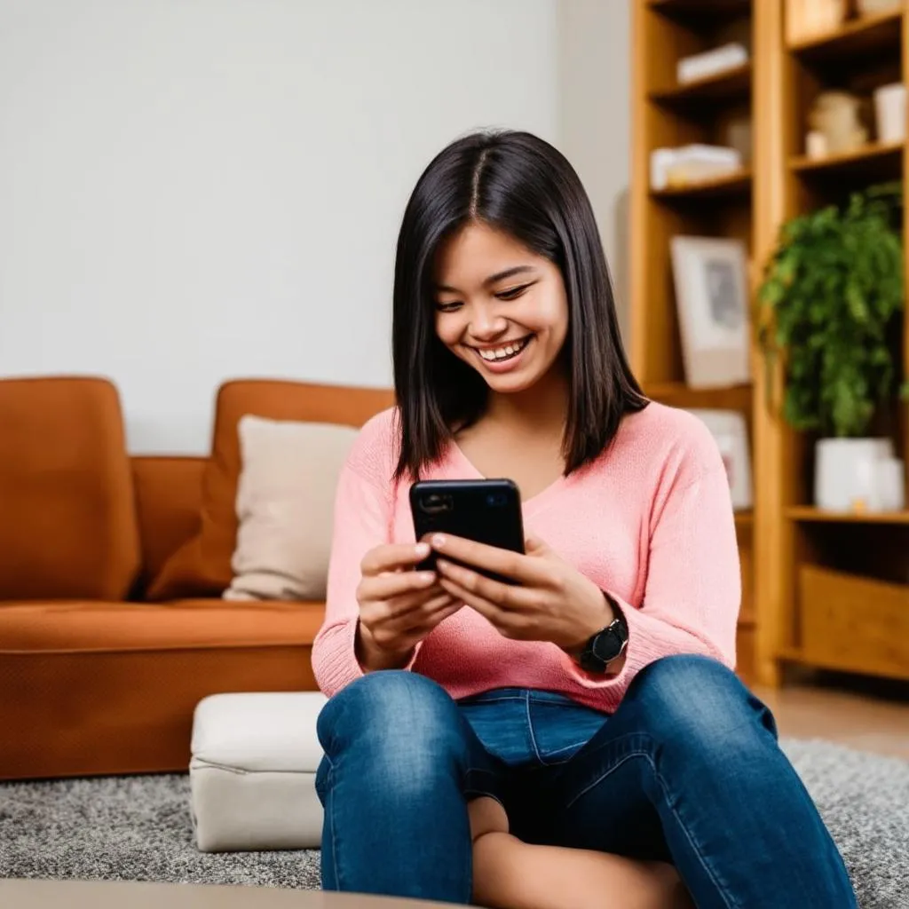 girl playing game on phone