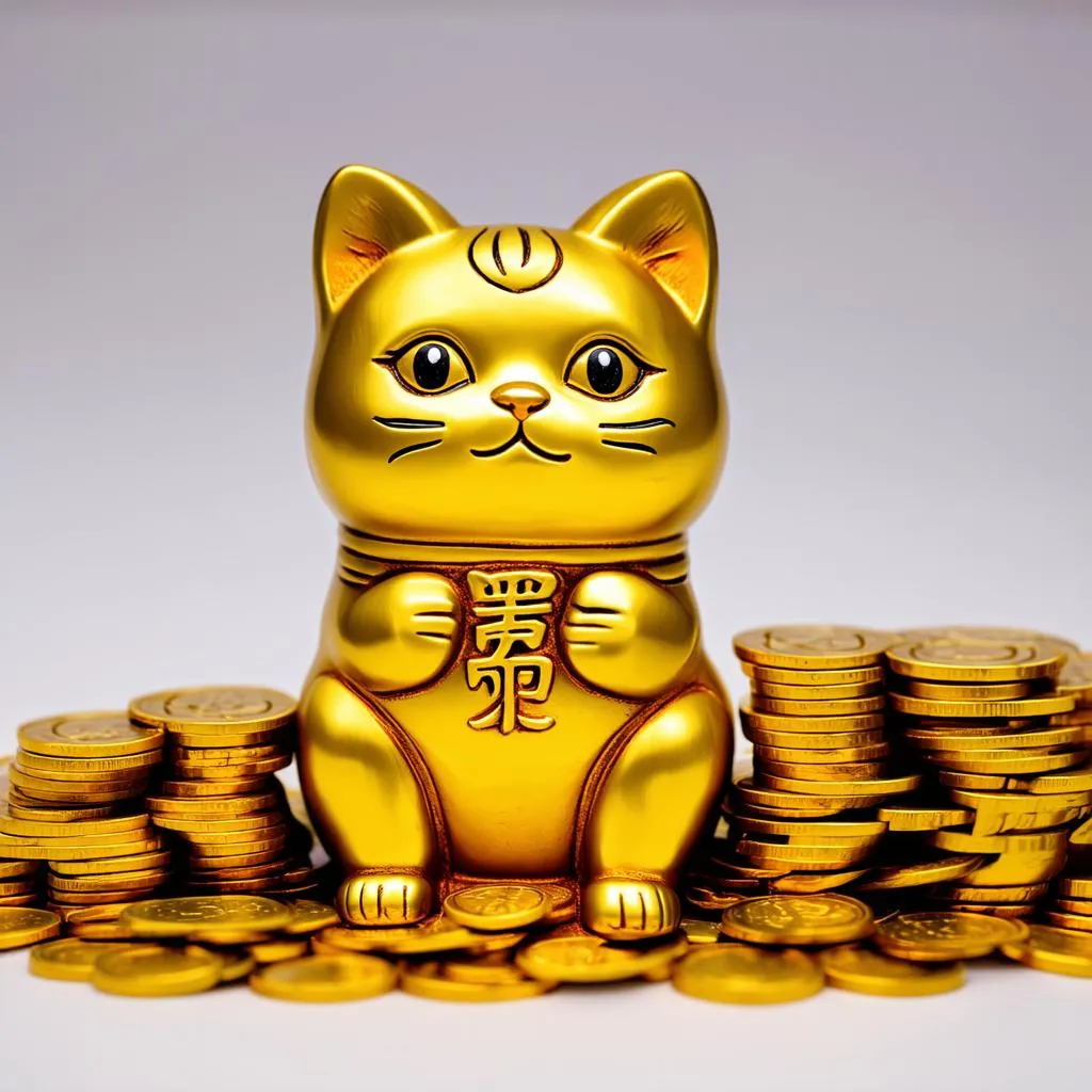 lucky cat with gold coins