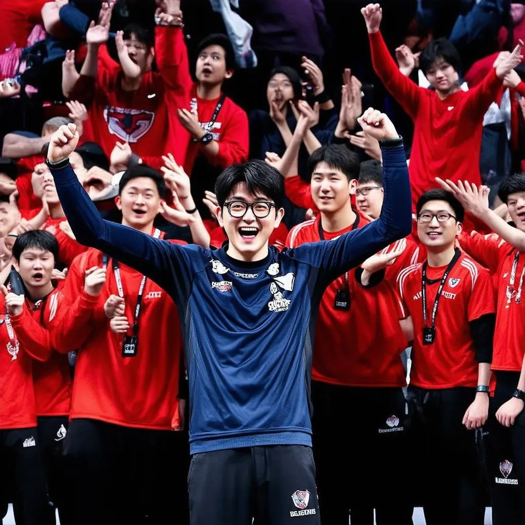 Faker celebrating victory