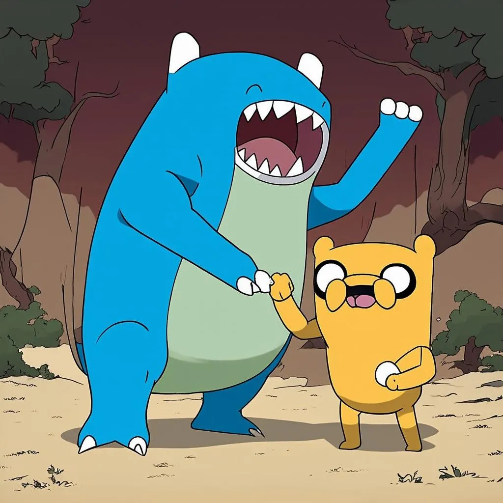 Finn và Jake chiến đấu với quái vật