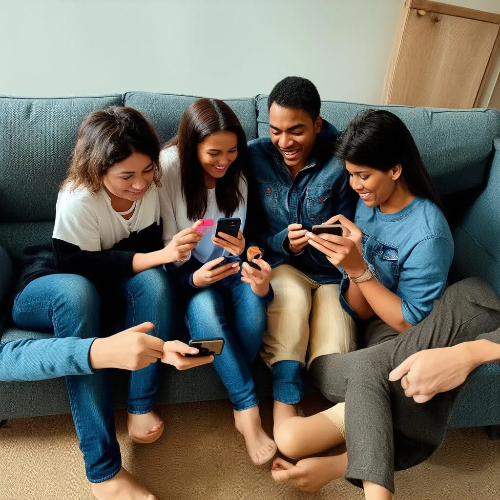 People playing game on smartphone