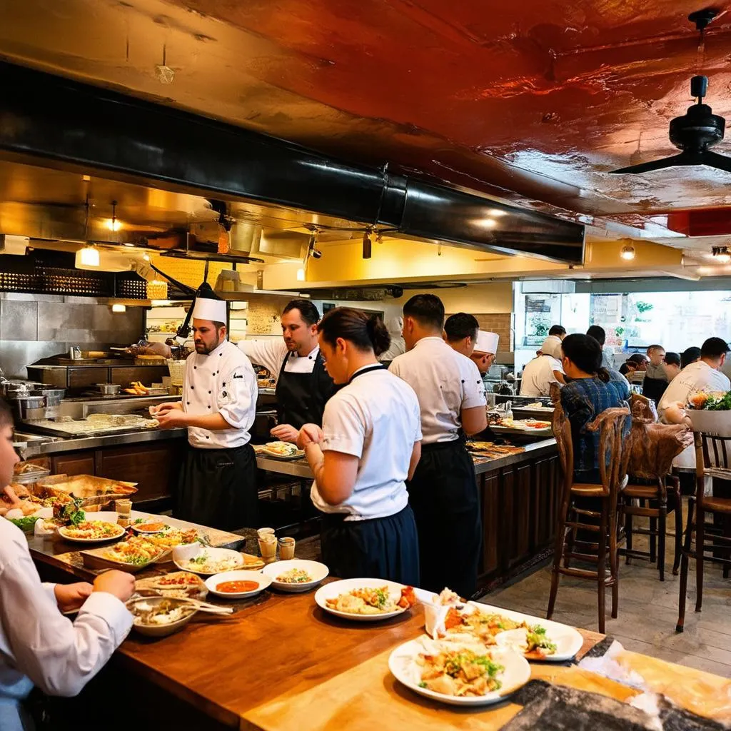 Crowded restaurant with many customers