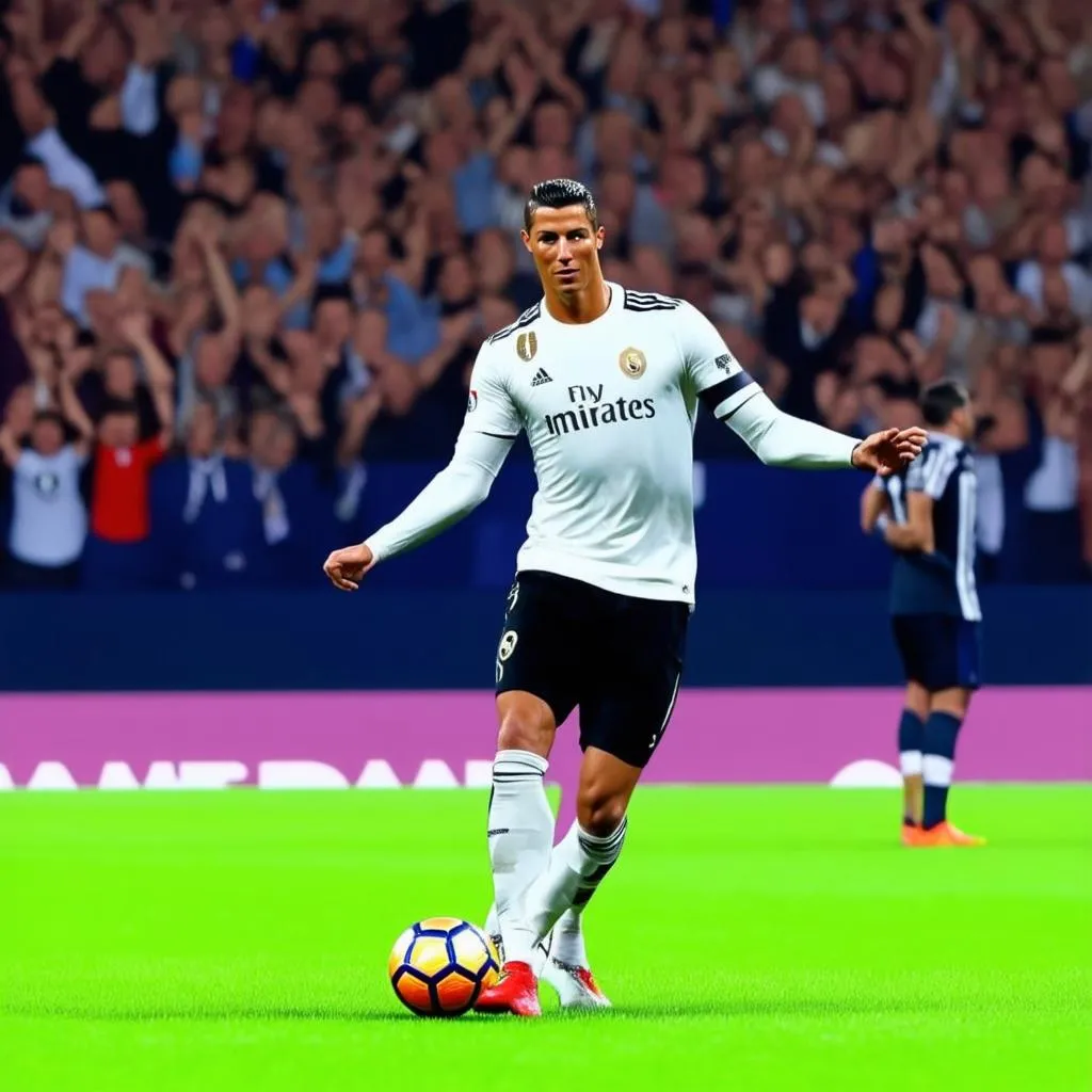 Ronaldo đang thực hiện cú sút phạt penalty trong game FIFA