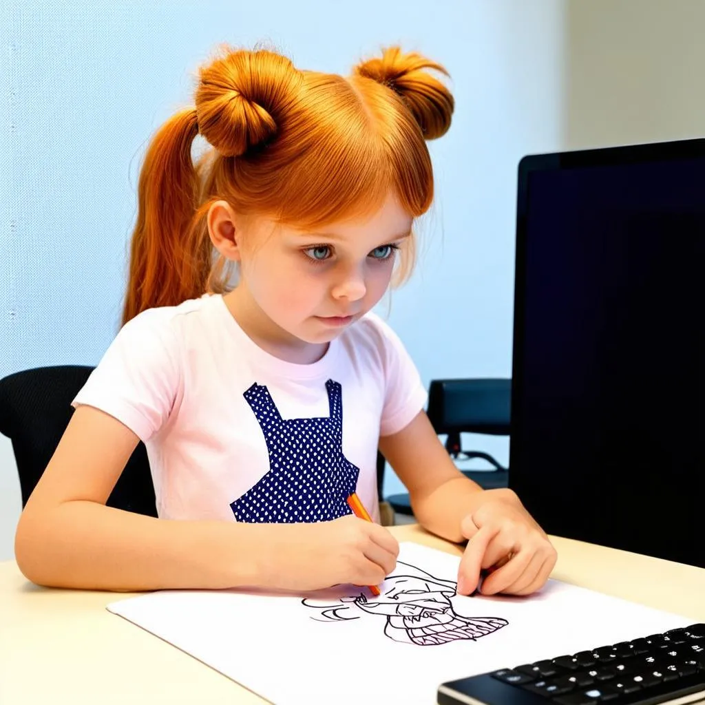 Girl designing outfit for her character