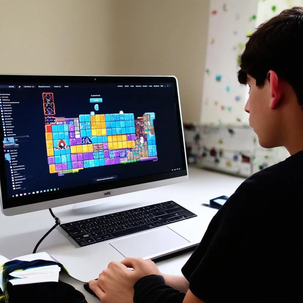 Gamer Playing Tiles Game