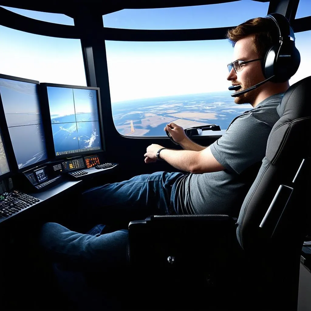 gamer playing flight simulator