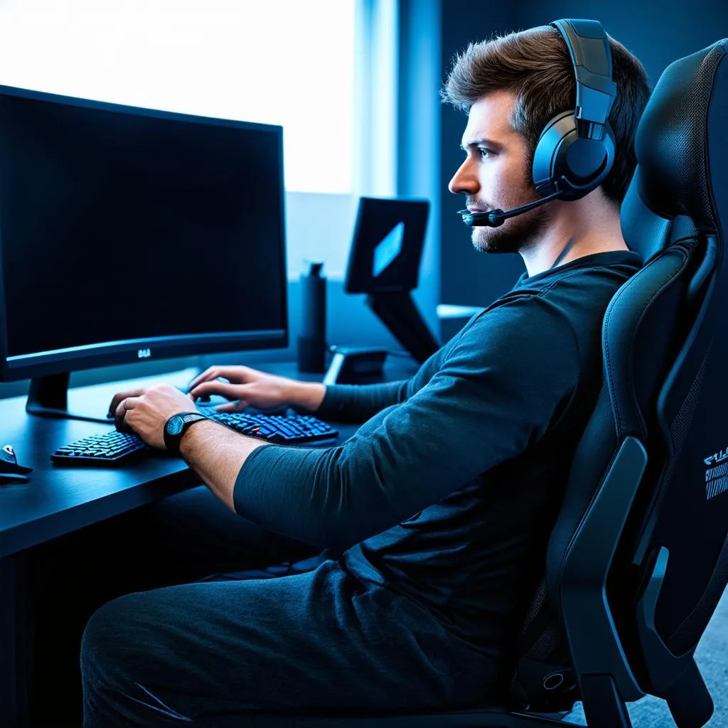 Gamer playing game with Dell Alienware 34 Curved Gaming Monitor