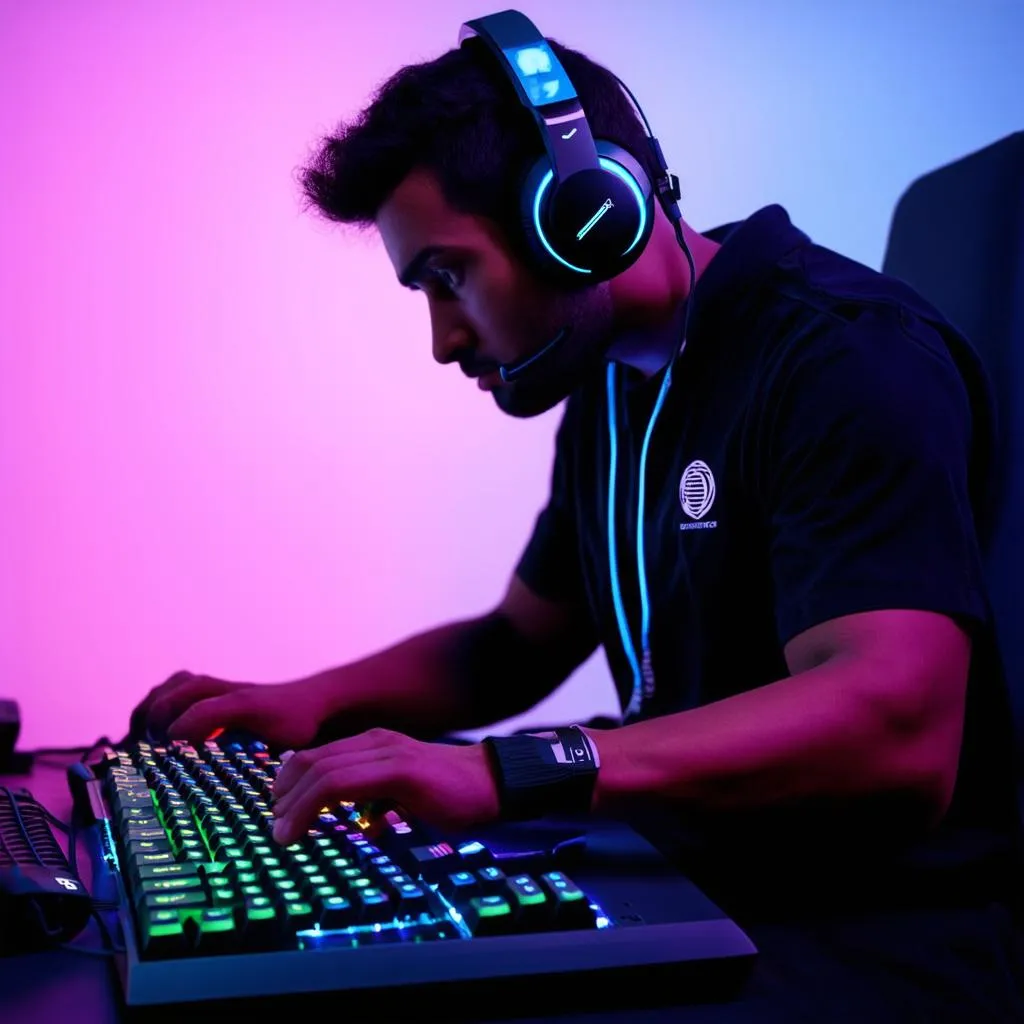 Professional gamer using keyboard