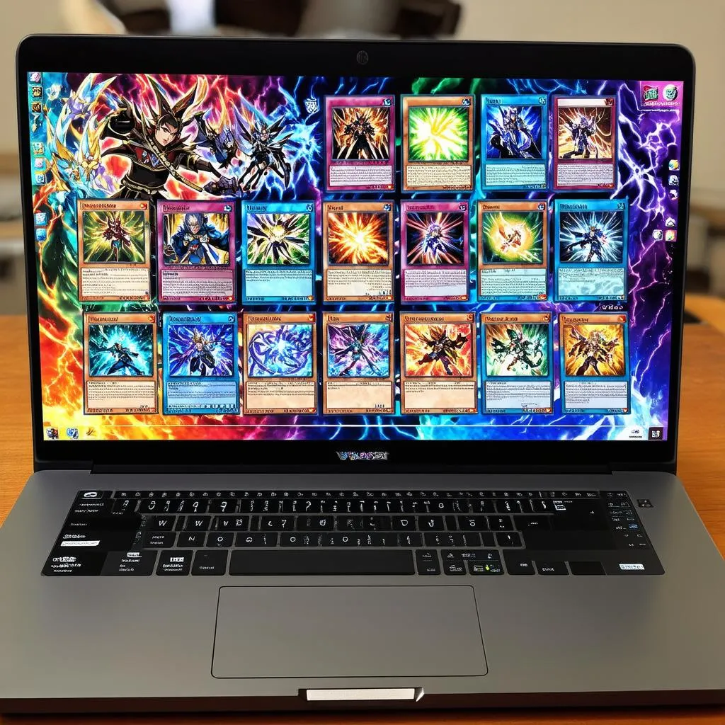 Laptop hiển thị game Yugioh