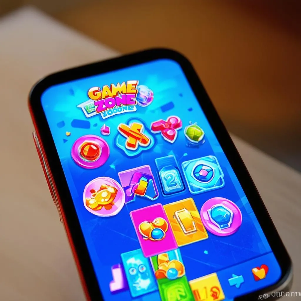 Smartphone with game zone app displayed