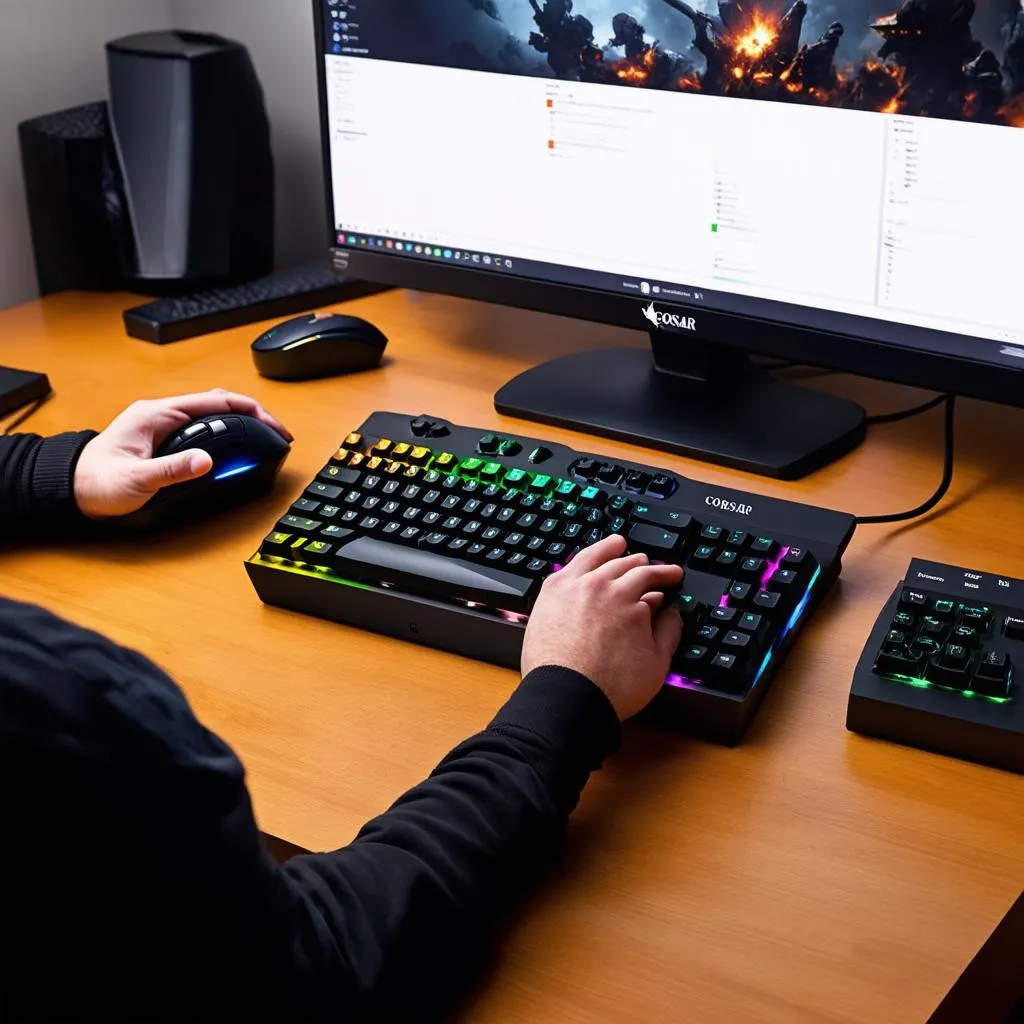 Gamer using Corsair Harpoon RGB Pro gaming mouse