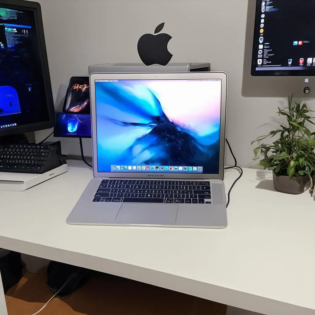 Bàn gaming với Macbook Pro