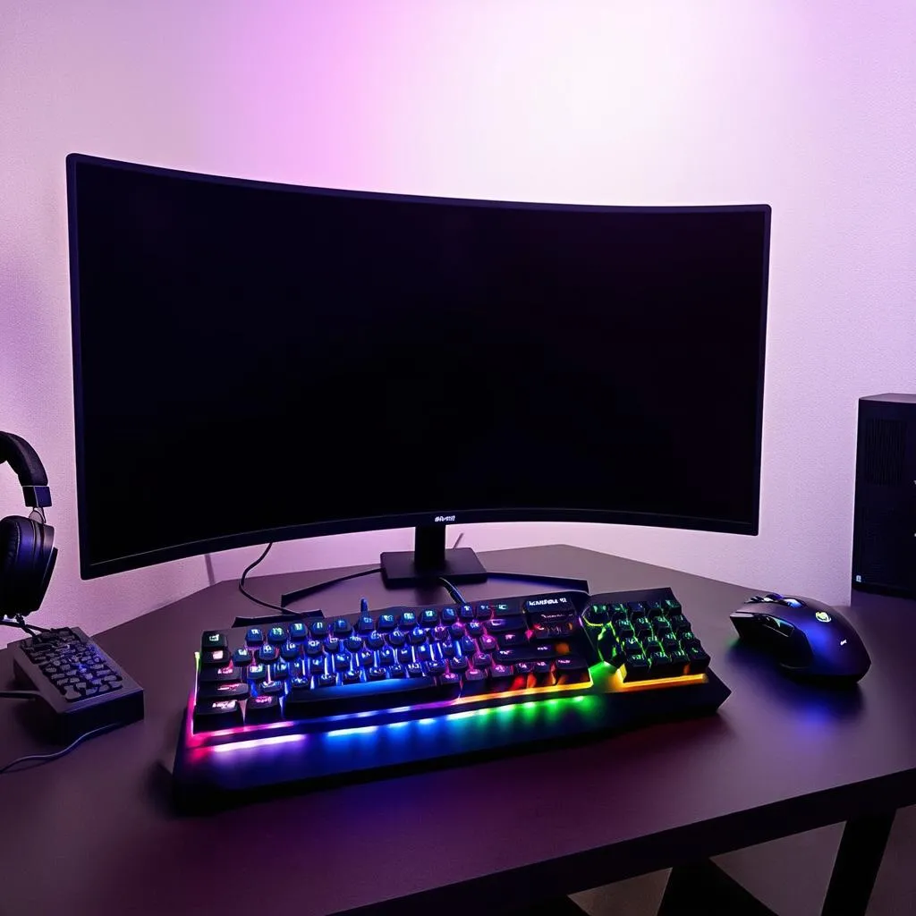 Gaming Setup with Keyboard, Mouse and Monitor