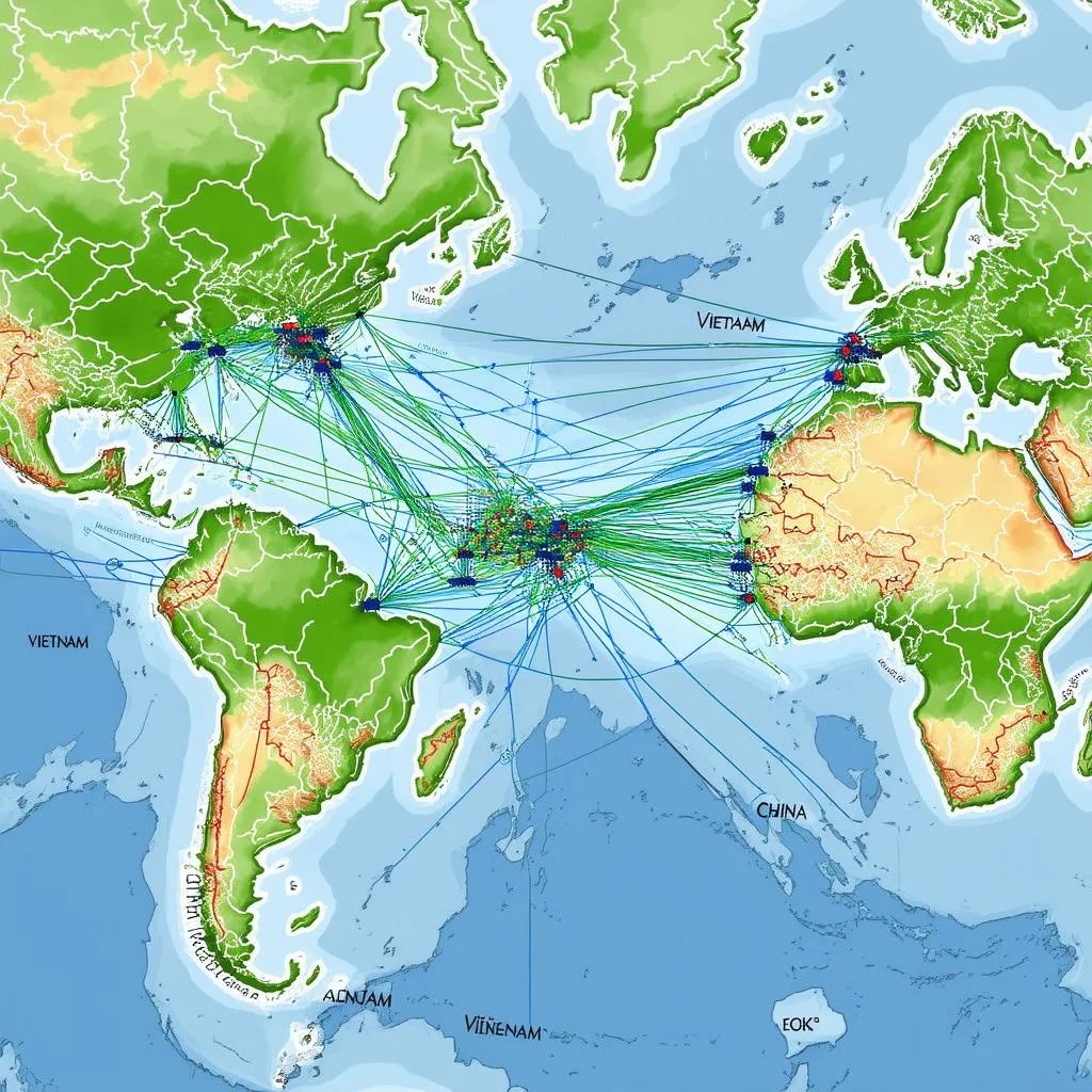 Bản đồ thế giới với các đường truyền internet